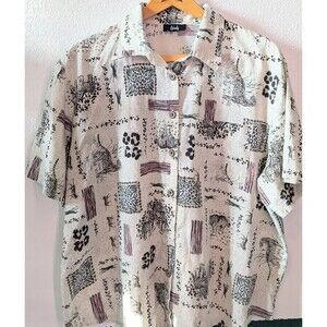 Tapestry Button Down Shirt Women's Size XL USA Safari Themed Tigers (800m)